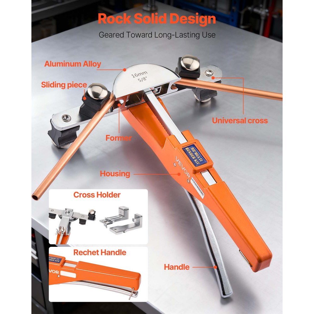 VEVOR Tubing Bender Kit, 1/4 to 7/8 Inch, Compact Ratcheting Tube Pipe Bender, Forward/Reverse Hand Bending Tool, with 7 Aluminium Alloy Dies, for Copper HVAC Air Conditioning Refrigeration Repair