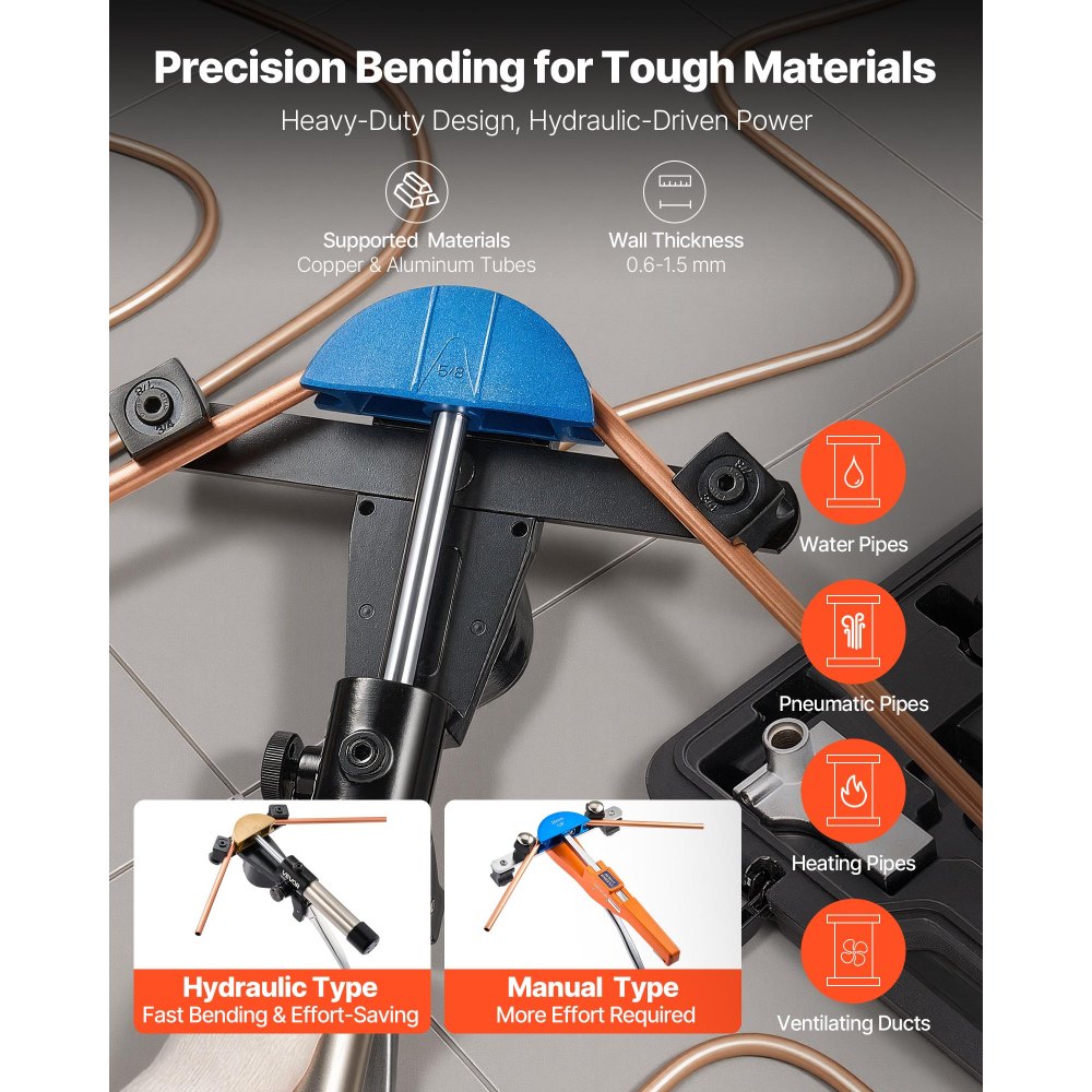 VEVOR Hydraulic Tubing Bender Kit, 1/4 to 7/8 Inch, Copper Tube Pipe Bender, Forward/Reverse HVAC Bending Tool, with 7 Color Aluminium Alloy Dies, for HVAC Air Conditioning Refrigeration Auto Repair