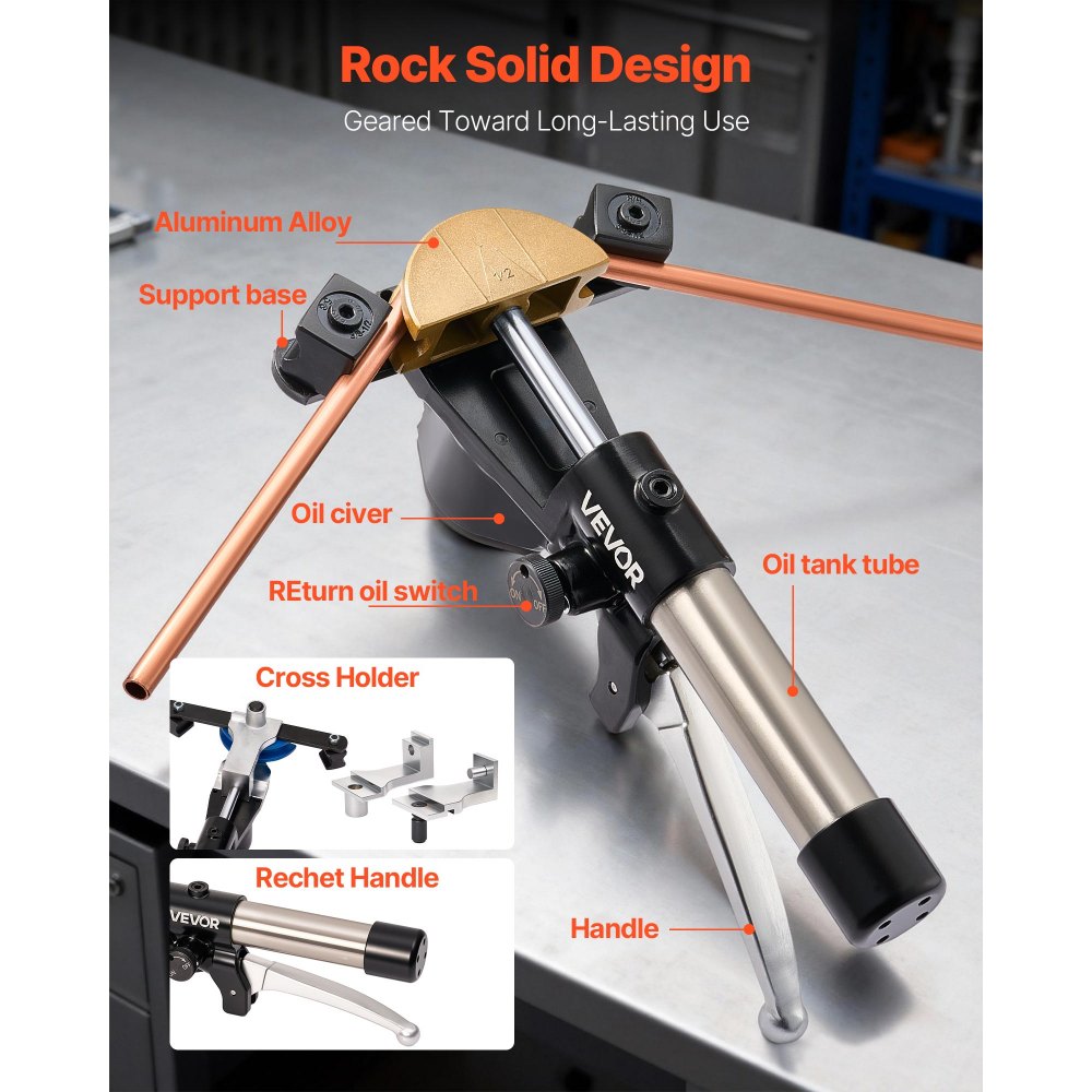 VEVOR Hydraulic Tubing Bender Kit, 1/4 to 7/8 Inch, Copper Tube Pipe Bender, Forward/Reverse HVAC Bending Tool, with 7 Color Aluminium Alloy Dies, for HVAC Air Conditioning Refrigeration Auto Repair