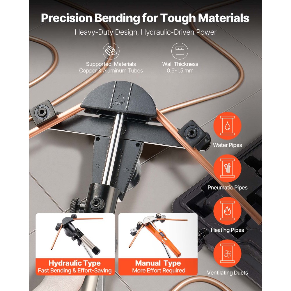 VEVOR Hydraulic Tubing Bender Kit, 1/4 to 7/8 Inch, Copper Tube Pipe Bender, Forward/Reverse HVAC Bending Tool Set, with 7 Aluminium Alloy Dies, for HVAC Air Conditioning Refrigeration Auto Repair