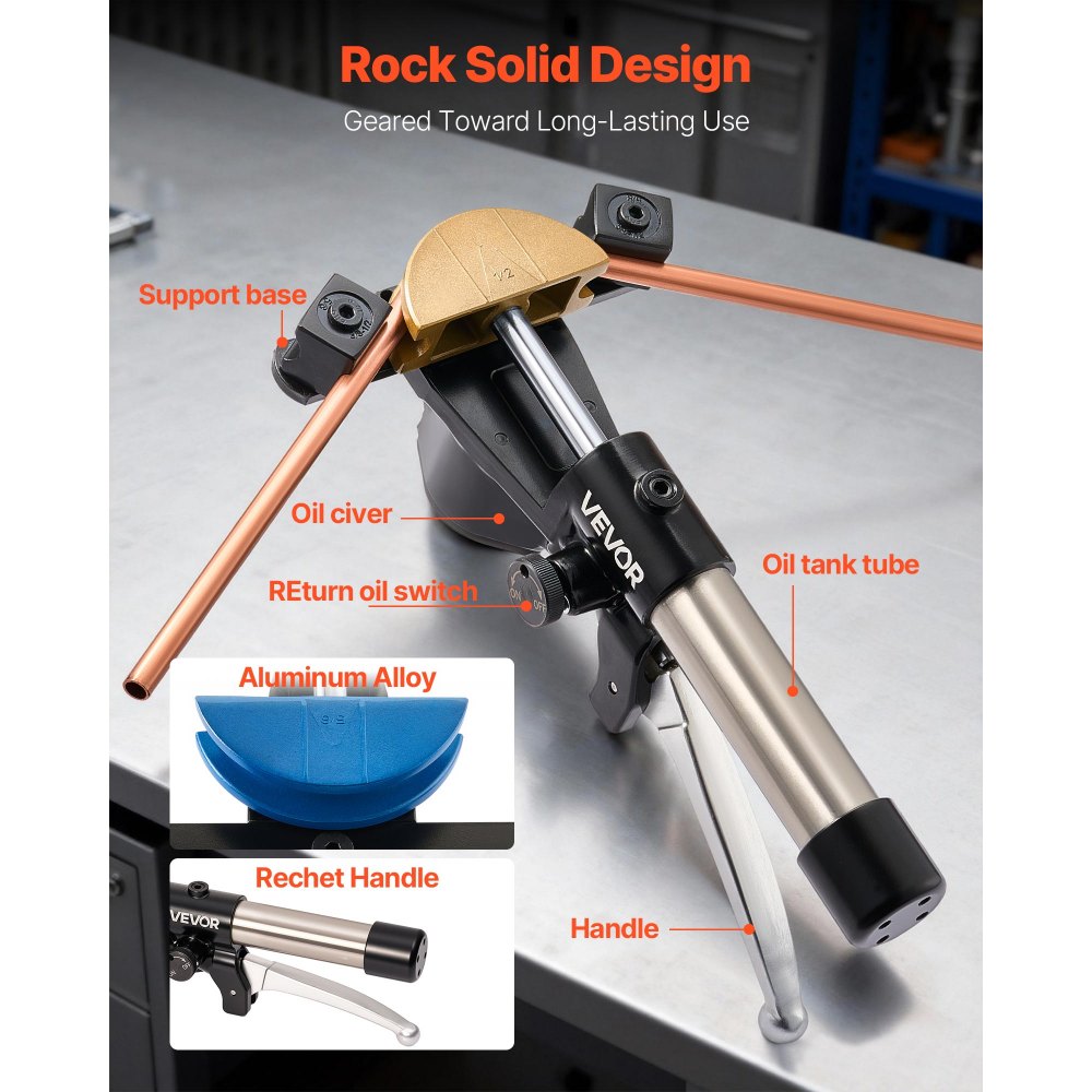 VEVOR Hydraulic Tubing Bender Kit, 1/4 to 7/8 Inch, Copper Tube Pipe Bender, HVAC Bending Tool Set, 90° Bend, with 7 Color Aluminium Alloy Dies, for HVAC Air Conditioning Refrigeration Auto Repair