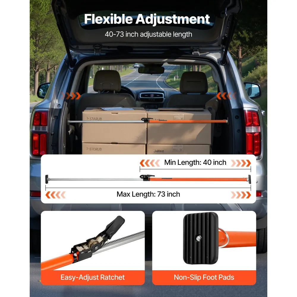 VEVOR Cargo Bar, Cargo Bar Adjustable from 40" to 73", Heavy-duty Steel Cargos Stabilizer with Non-Slip Foot Pads, Telescoping Load Lock Bars Stop Sliding for SUVs, Sedans