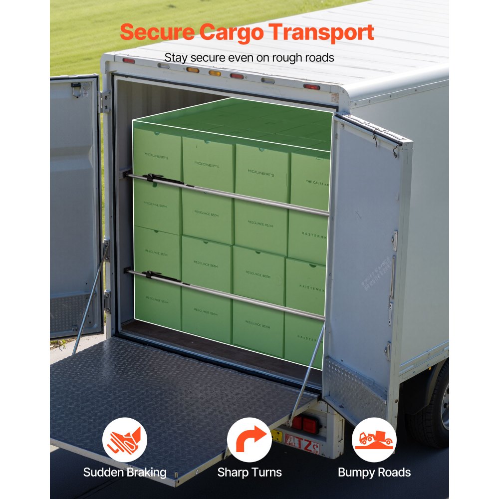 VEVOR Cargo Bar, Cargo Bar Adjustable from 89" to 104", Heavy-duty Steel Cargos Stabilizer with Non-Slip Foot Pads, Truck Bed Load Lock Bars for Box Trucks, Semi-Trailers, Trailers (2PCS)