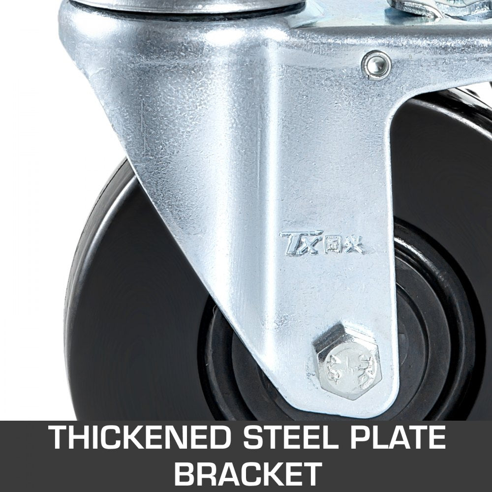 4 Pack 5" Heavy Duty Scaffolding Rubber Swivel Caster With Dual Locking 1" Solid Round Stem 280LBS Capacity Per Wheel