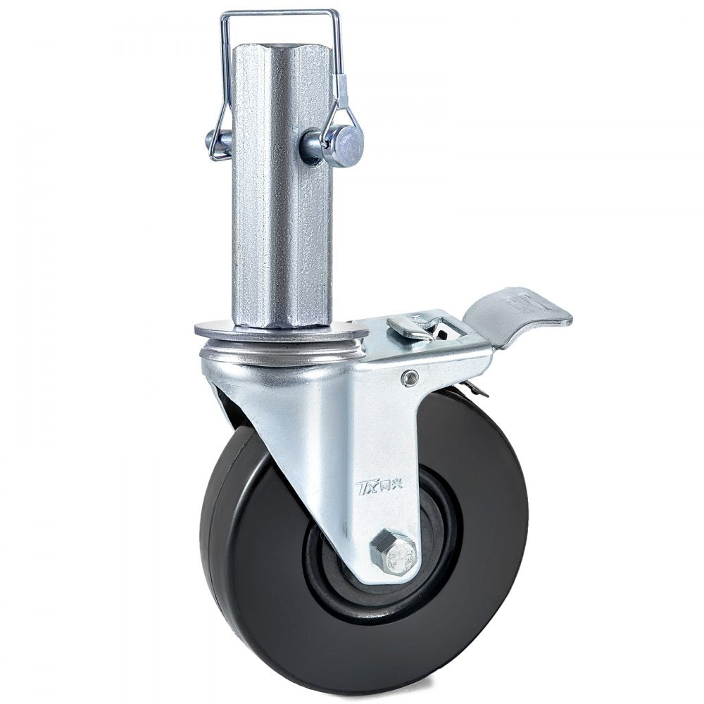 VEVOR 4 Pack 5Inch Scaffolding Rubber Swivel Caster Wheels with Dual Locking Heavy Duty Casters 1.26 Inch Square Stem 440LBS Capacity per Wheel