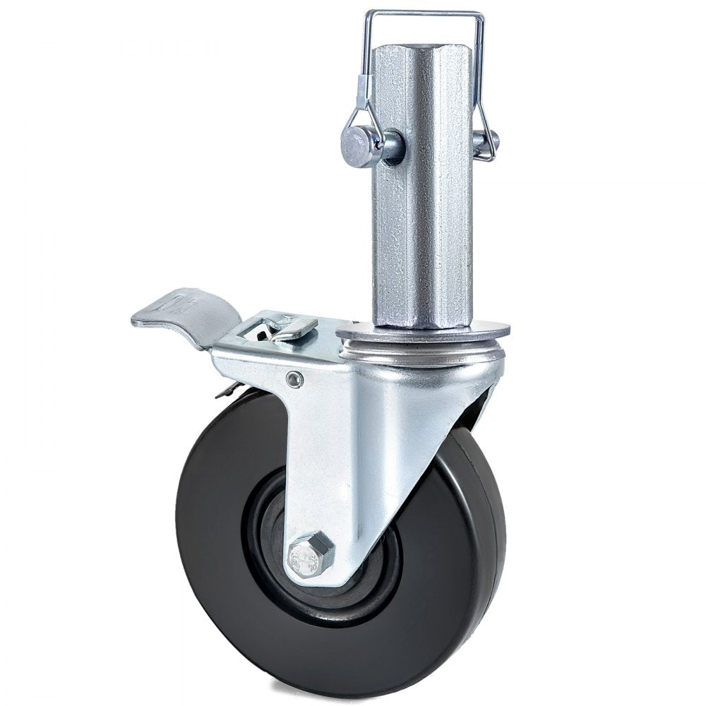 VEVOR 4 Pack 5Inch Scaffolding Rubber Swivel Caster Wheels with Dual Locking Heavy Duty Casters 1.26 Inch Square Stem 440LBS Capacity per Wheel