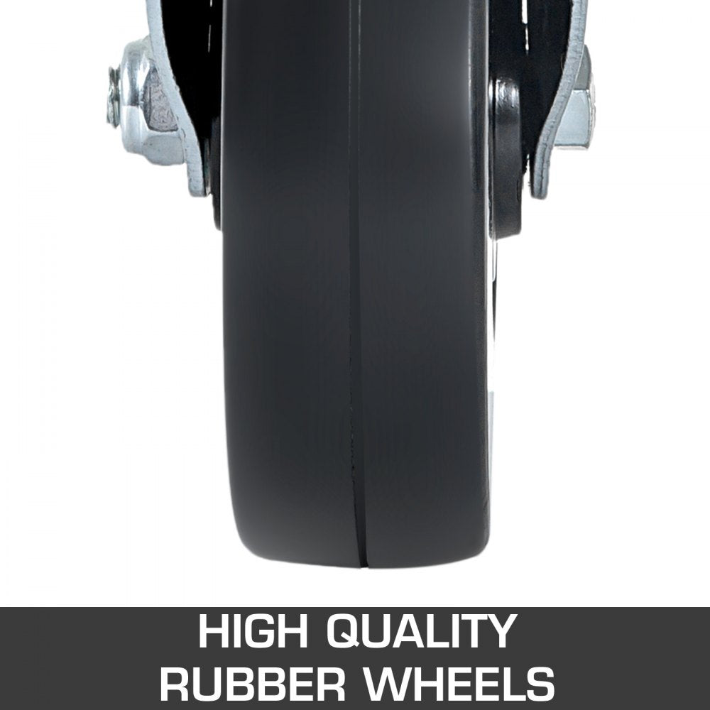 VEVOR 4 Pack 5Inch Scaffolding Rubber Swivel Caster Wheels with Dual Locking Heavy Duty Casters 1.26 Inch Square Stem 440LBS Capacity per Wheel