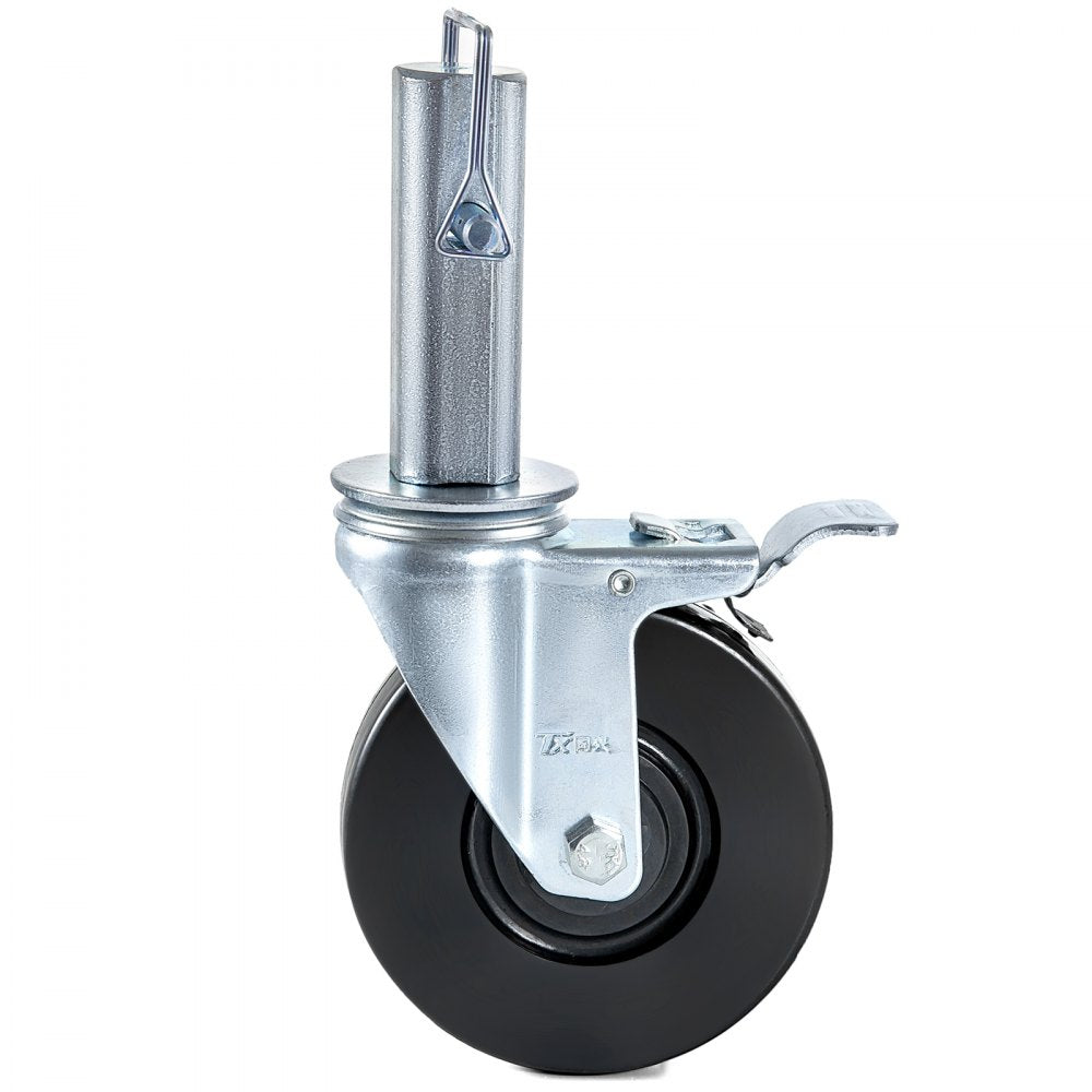 VEVOR 4 Pack 5Inch Scaffolding Rubber Swivel Caster Wheels with Dual Locking Heavy Duty Casters 1.26 Inch Square Stem 440LBS Capacity per Wheel
