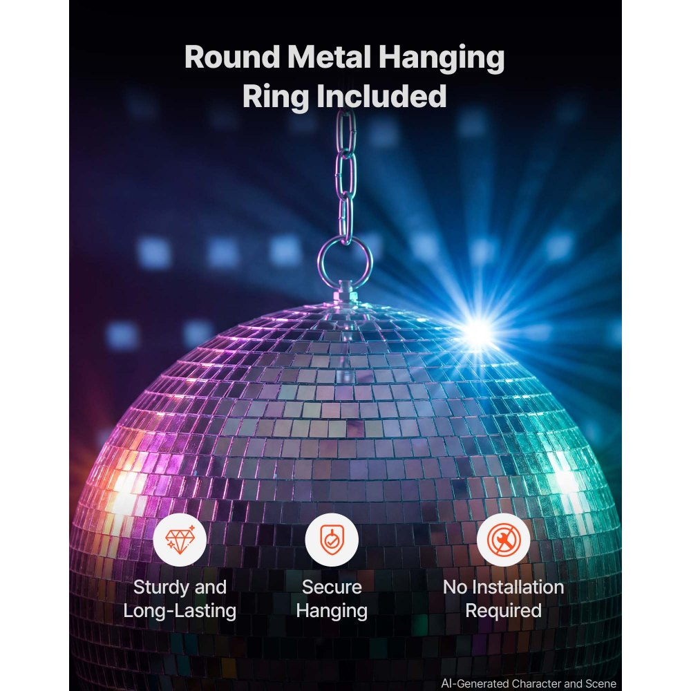 VEVOR Mirror Disco Ball 3.2" 4" 6" 8" 12" 17-Pack Balls with Hanging Ring, for Party Home Decoration Stage Props DJ Dance Club, 2 Mirror Tile Sizes, Reflects Light, Wedding Birthday Decor, Silver