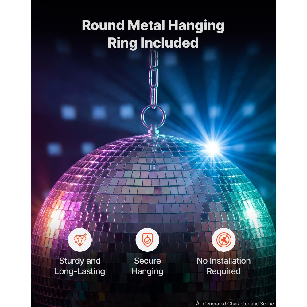 VEVOR Mirror Disco Ball 4" 6" 8" 8-Pack Silver Balls with Hanging Ring, for Party Home Decoration Stage Props DJ Dance Club, 2 Mirror Tile Sizes, Reflects Light, Large Wedding Music Birthday Decor