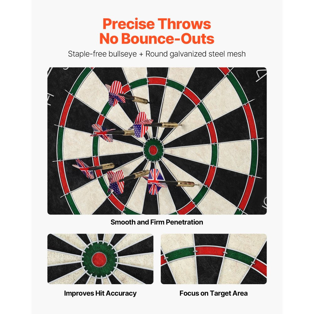 VEVOR Dartboard with 6 Darts & Scoring Kit, Self-Healing Sisal Fibers Dartboard with Staple-Free Bullseye & Rotating Number Ring, 17.7" Professional Steel Tip Dart Board Set for Home Party Game Rooms