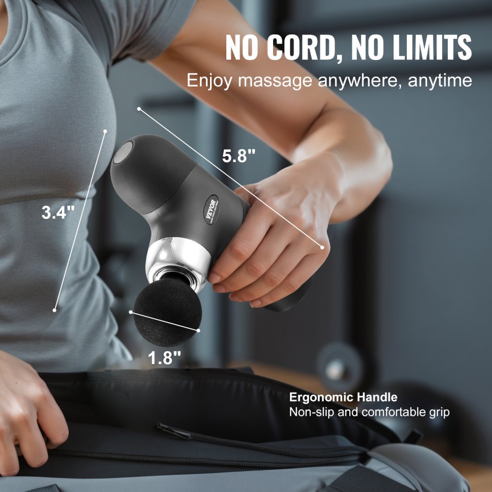 VEVOR Mini Massage Gun Deep Tissue, Percussion Muscle Massage Gun Portable for Athletes, Small Massage Gun Handheld for Pain Relief, Muscle Relaxation with 4 Speed Levels, 7.4V 2500mAh