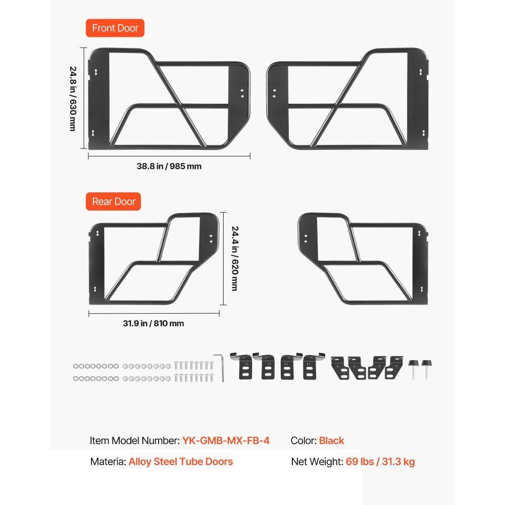 VEVOR Tube Doors, 4-Door, Compatible with 2021-2026 Ford Bronco (Excluding Bronco Sport), Steel Off Road Front & Rear Tubular Half Doors with Rubber Pads, Heavy-Duty Hinges, OE Latch & Limit Straps