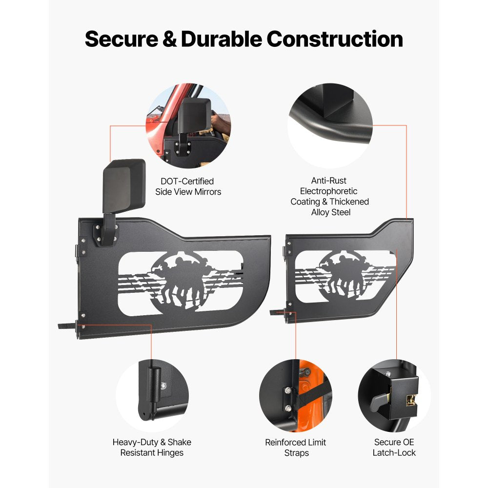 VEVOR Jeep Tube Doors, 4-Door, Fit for 2018-2026 Jeep Wrangler JL & 2020-2026 Gladiator JT, Soldier Pattern Off Road Front & Rear Tubular Half Doors with DOT Certified Side View Mirrors & Rubber Pads