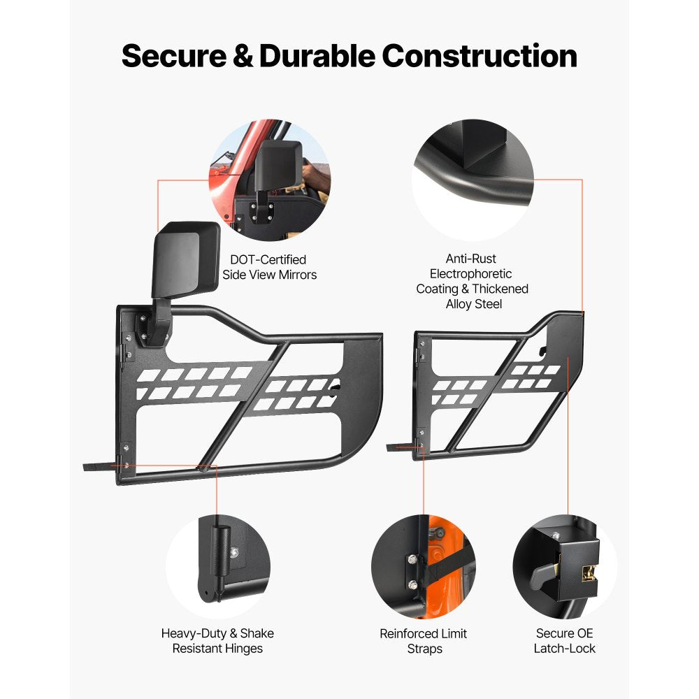 VEVOR Jeep Tube Doors, 4-Door, Compatible with 2018-2026 Wrangler JL JLU & 2020-2026 Gladiator JT, Steel Off Road Front & Rear Tubular Half Doors with DOT Certified Side View Mirrors and Rubber Pads