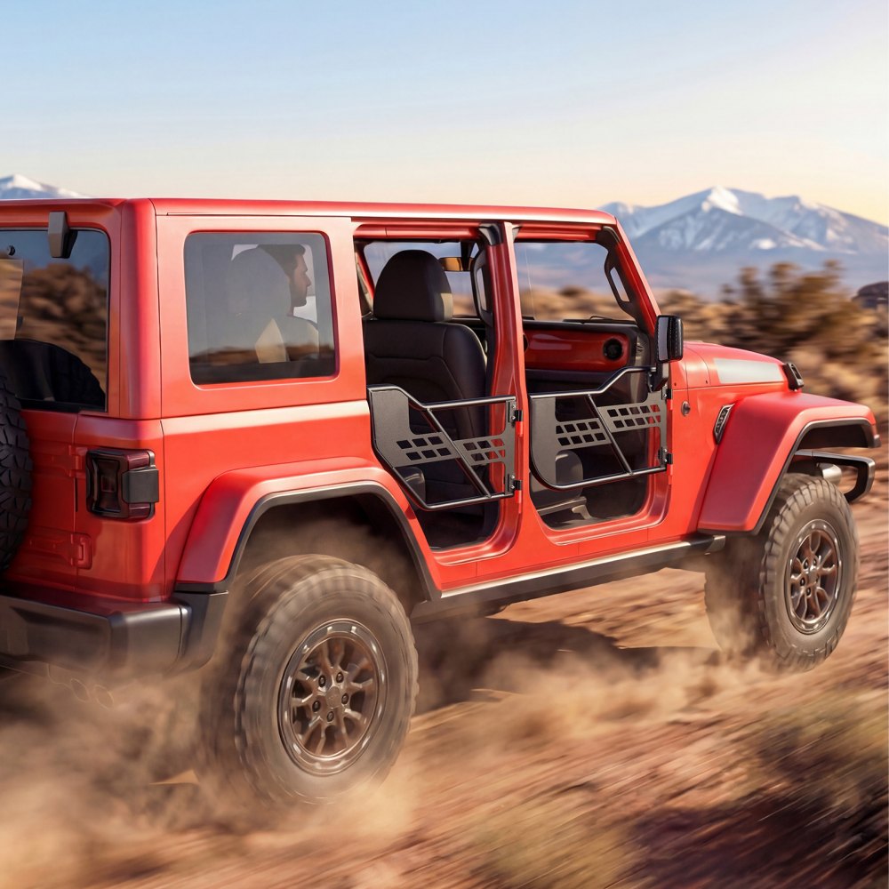 VEVOR Jeep Tube Doors, 4-Door, Compatible with 2018-2026 Wrangler JL JLU & 2020-2026 Gladiator JT, Steel Off Road Front & Rear Tubular Half Doors with DOT Certified Side View Mirrors and Rubber Pads