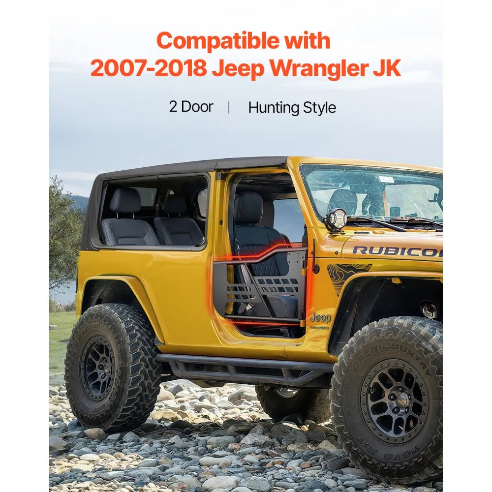 VEVOR Jeep Tube Doors, 2-Door, Hunting Style Jeep Tubular Door with Heavy-Duty Hinges & OE Latch, Jeep Doors with Rubber Pads & Toughened Steel Tube, Fit for 2007-2018 Jeep Wrangler JK