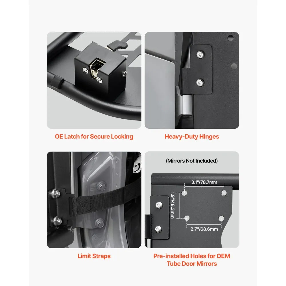 VEVOR Jeep Tube Doors, 2-Door, Hunting Style Jeep Tubular Door with Heavy-Duty Hinges & OE Latch, Jeep Doors with Rubber Pads & Toughened Steel Tube, Fit for 2007-2018 Jeep Wrangler JK