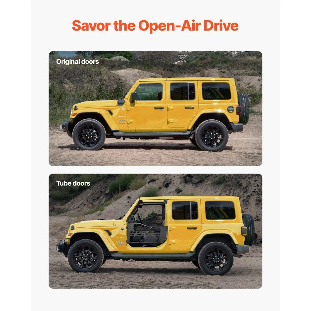 VEVOR Jeep Tube Doors, 2-Door, Hunting Style Jeep Tubular Door with Heavy-Duty Hinges & OE Latch, Jeep Doors with Rubber Pads & Toughened Steel Tube, Fit for 2007-2018 Jeep Wrangler JK