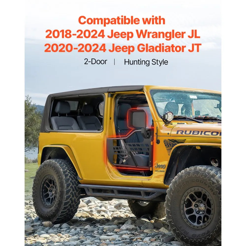 VEVOR Jeep Tube Doors, 2-Door, Hunting Style Jeep Tubular Door with Heavy-Duty Hinges & OE Latch, Jeep Doors with Rear View Mirrors, Fit for 2018-2024 Jeep Wrangler JL & 2020-2024 Jeep Gladiator JT