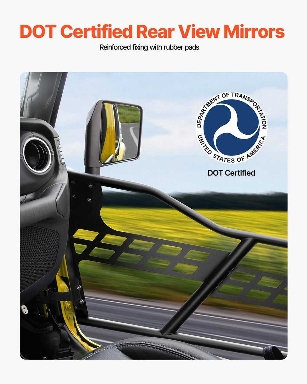 DOT certified rear view mirrors included - close-up installed view