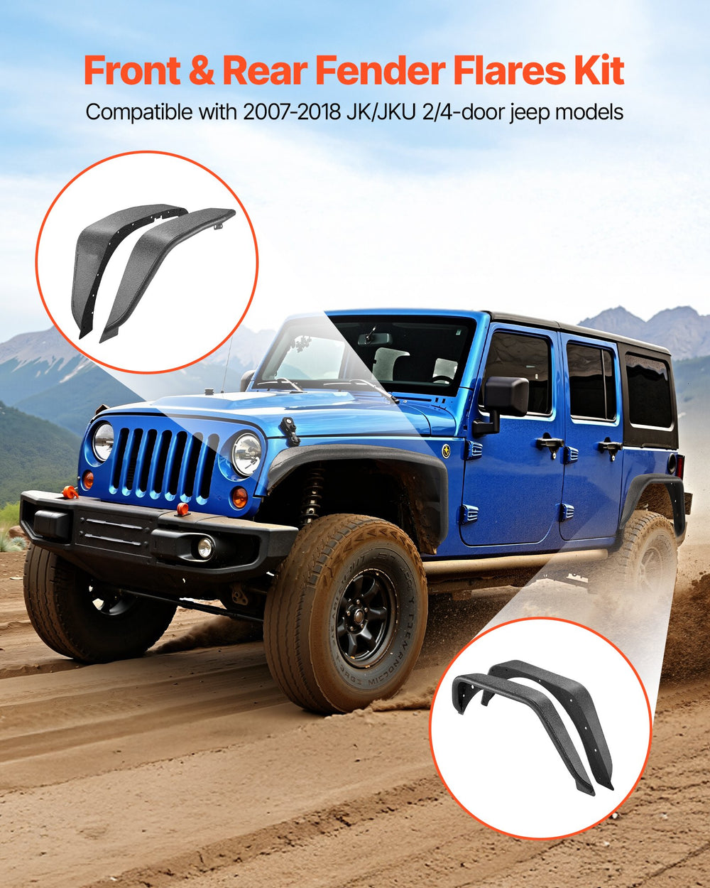 VEVOR Jeep fender flares installed view (image 1)