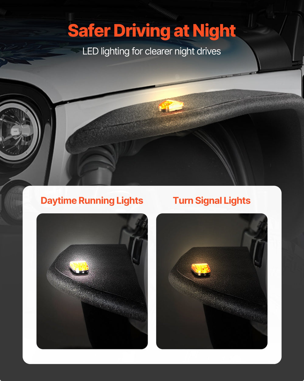 Safer driving at night - LED daytime running lights and turn signal lights