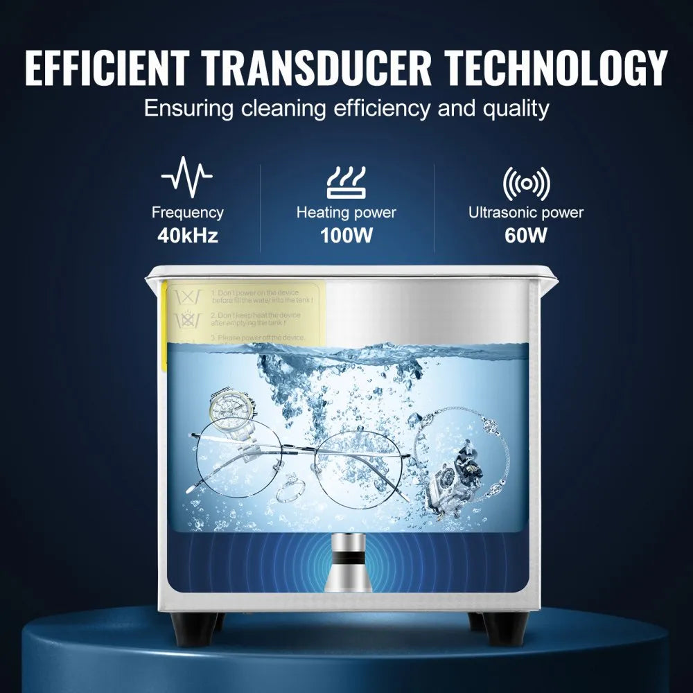 VEVOR Professional Ultrasonic Cleaner, 0.3 L Ultrasonic Jewelry Cleaner with Digital Timer & Heater, Stainless Steel Industrial Sonic Cleaner 40kHz for Glasses, Watches, Rings, Small Parts