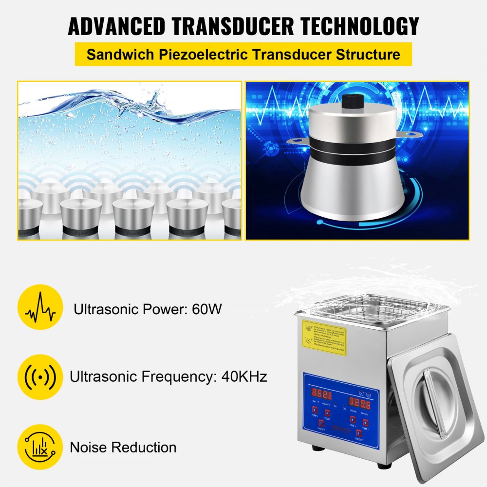 VEVOR Sonic Cleaner 2L Digital Ultrasonic Parts Cleaner with Timer 40kHz Professional 304 Stainless Steel Sonic Cleaner 110V for Jewelry Watch Glasses Diamond Eyeglass Small Parts Cleaning