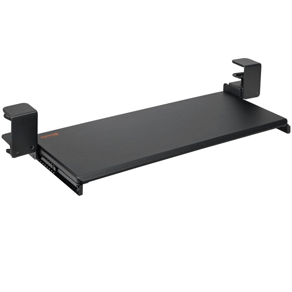 VEVOR Clamp on Keyboard Tray Under Desk, Desk Keyboard Tray Slide out with Sturdy No-drill C Clamp Mount, Large 26.8 x 11 inch Slide-out Computer Drawer for Typing in Home, Office Work