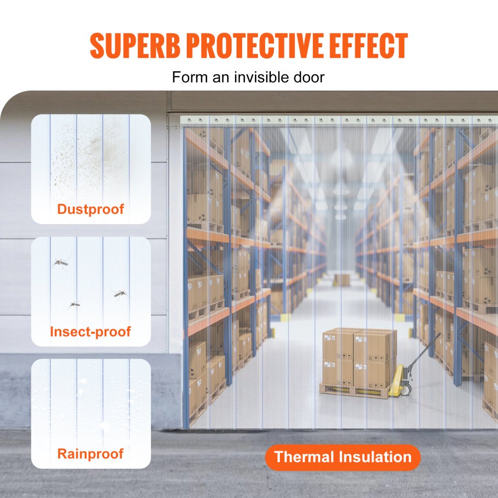 VEVOR Strip Curtain, 150' Length, 8" Width, 0.08" Thickness, Clear Ribbed Plastic Door Strips, PVC Curtain Strip Door Bulk Roll for Warehouses, Factories, Supermarkets, Shopping Malls, Halls, Garages