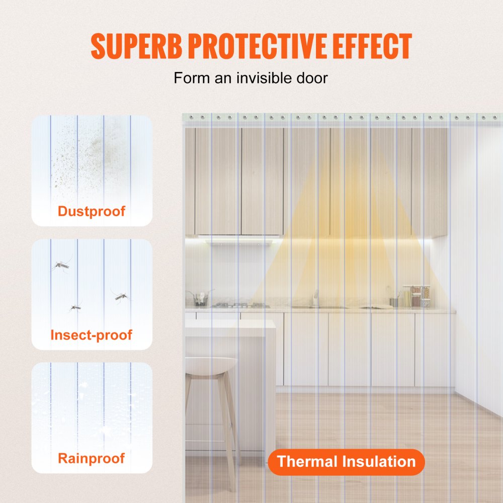 VEVOR Strip Curtain, 164' Length, 8" Width, 0.08" Thickness, Clear Ribbed Plastic Door Strips, PVC Curtain Strip Door Bulk Roll for Warehouses, Factories, Supermarkets, Shopping Malls, Halls, Garages