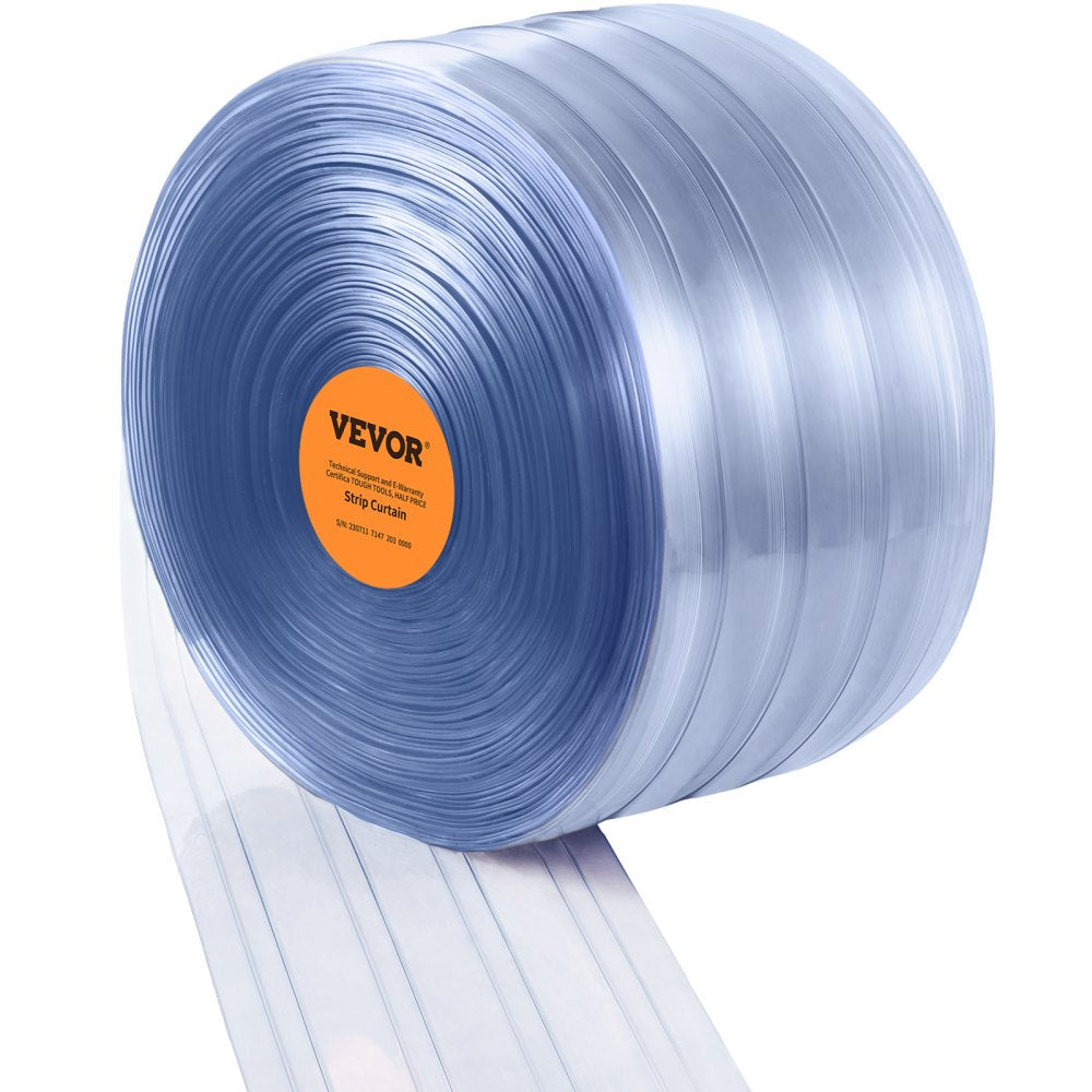 VEVOR Strip Curtain, 164' Length, 8" Width, 0.08" Thickness, Clear Ribbed Plastic Door Strips, PVC Curtain Strip Door Bulk Roll for Warehouses, Factories, Supermarkets, Shopping Malls, Halls, Garages