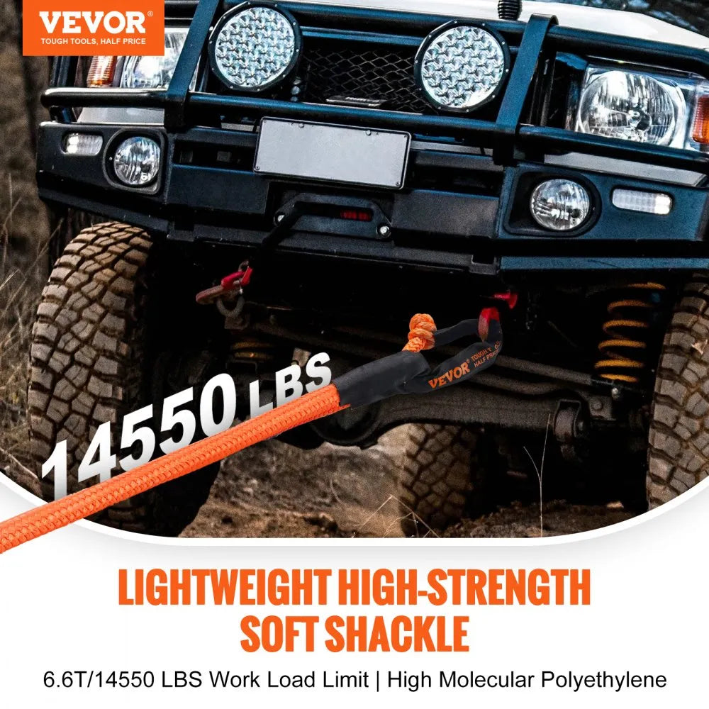 VEVOR Synthetic Soft Shackle, 1/2" x 22" (2 Pack) 44092 lbs (20 Ton) Breaking Strength Recovery Tow Shackles with Extra 2 Sleeves & Storage Bag for UTV, ATV, Trucks, Jeep, Off-Road Vehicles, Orange