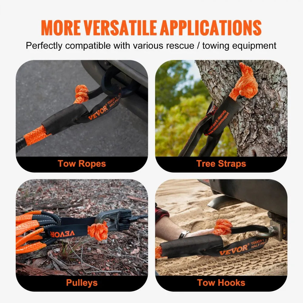 VEVOR Synthetic Soft Shackle, 1/2" x 22" (2 Pack) 44092 lbs (20 Ton) Breaking Strength Recovery Tow Shackles with Extra 2 Sleeves & Storage Bag for UTV, ATV, Trucks, Jeep, Off-Road Vehicles, Orange