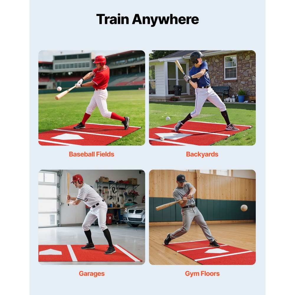 VEVOR Baseball Hitting Mat, 10x3.8 ft Batting Cage Mat, Batters Box Turf Mats, Softball Batting Practice Equipment with Home Plate and Anti Fade Turf, Portable Training Aid for Indoor Outdoor, Red