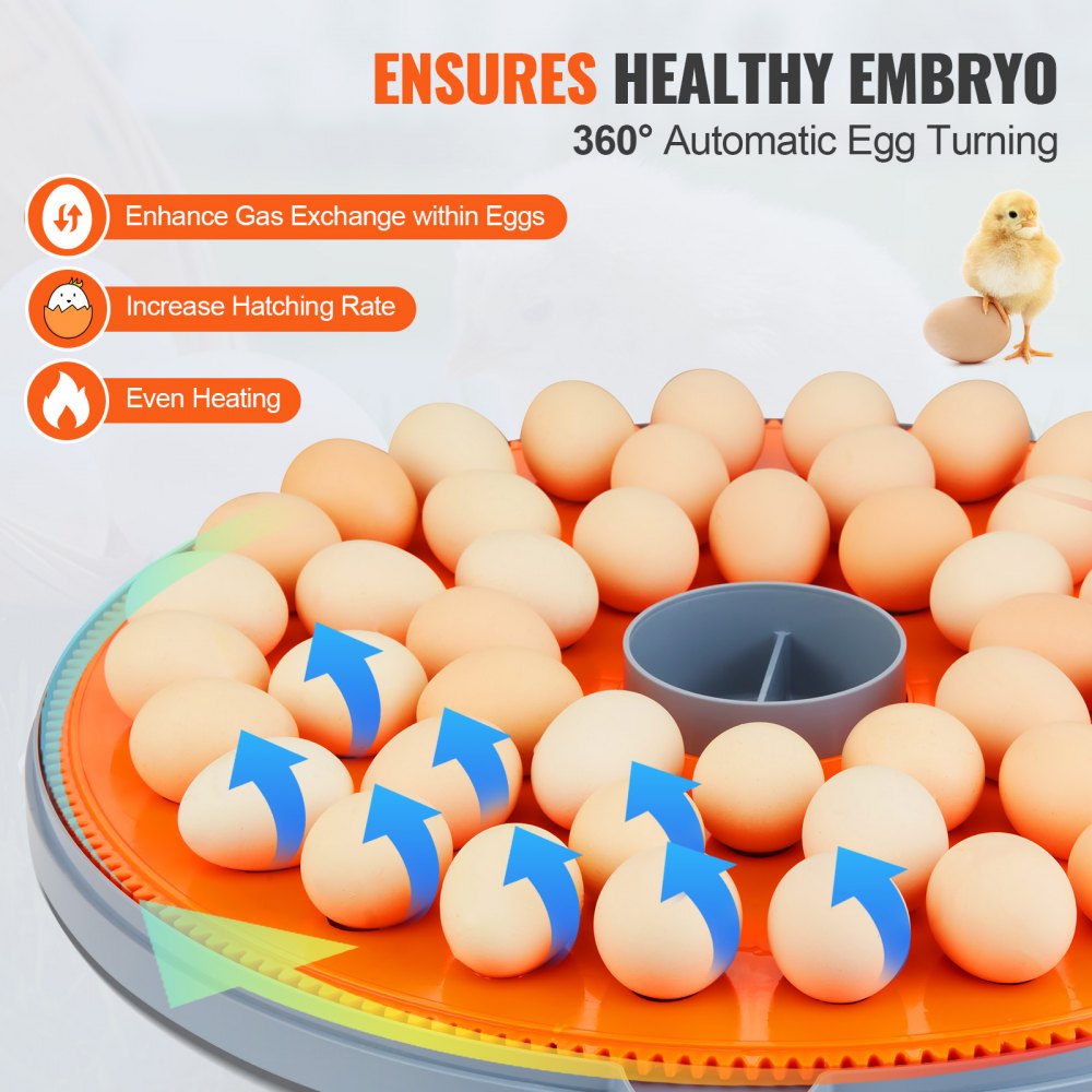 VEVOR 48 Egg Incubator, Incubators for Hatching Eggs, 360° Automatic Egg Turner with Temperature and Humidity Display, 48 Eggs Poultry Hatcher with ABS Transparent Shell for Chicken, Duck, Quail