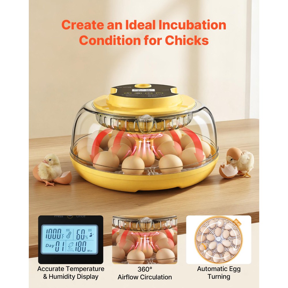 VEVOR 18 Egg Incubator, Automatic Egg Turner with LED Candler, Temperature & Humidity Control, 360° View Clear Window, Auto Water Refill, Poultry Eggs Incubators for Hatching Chicks Ducks Goose Quail