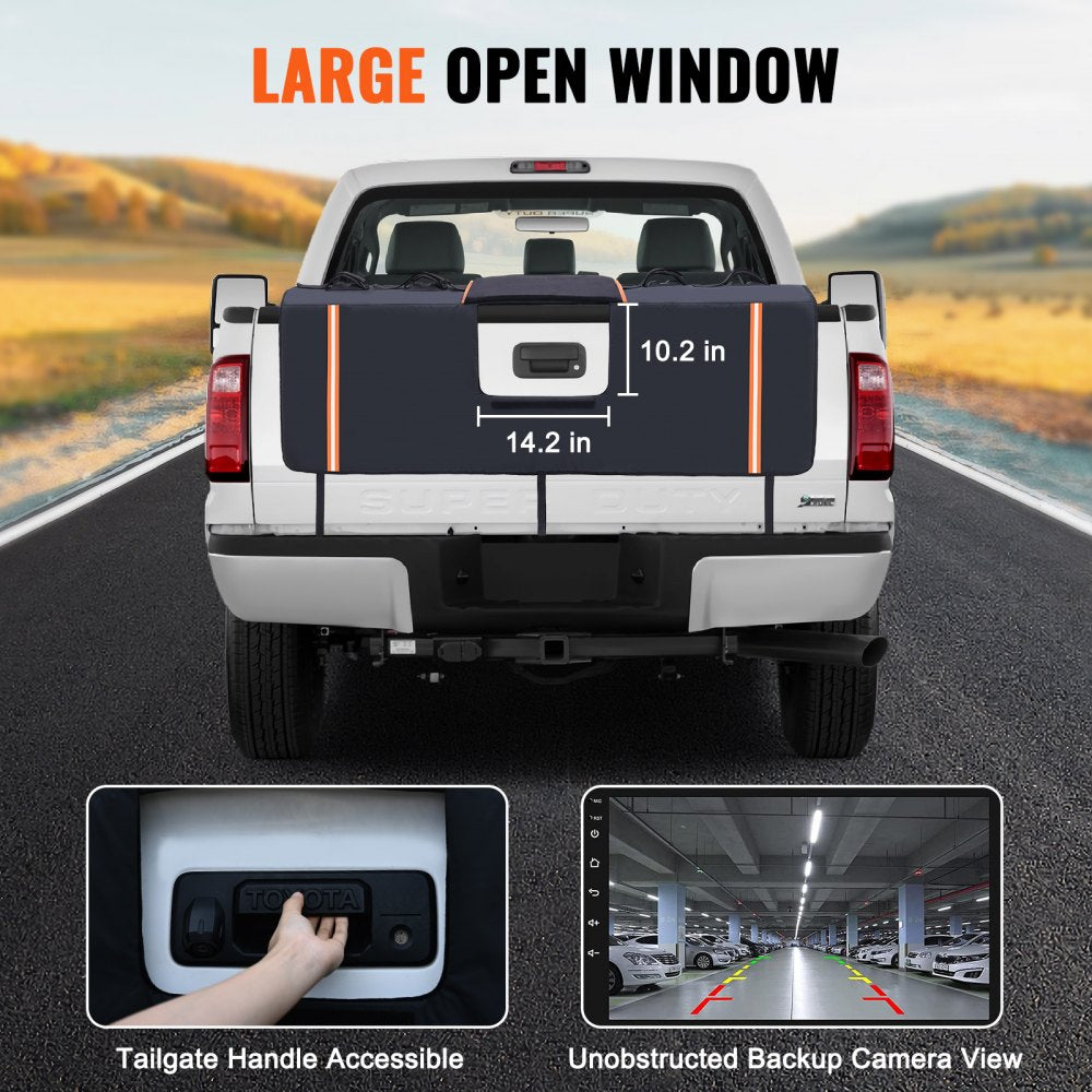 VEVOR Tailgate Bike Pad, 62" Truck Tailgate Pad Carry 6 Mountain Bikes, Upgraded Grooves Tailgate Protection Pad with Reflective Strips and Tool Pockets, with Camera Opening for Most Pickup Trucks