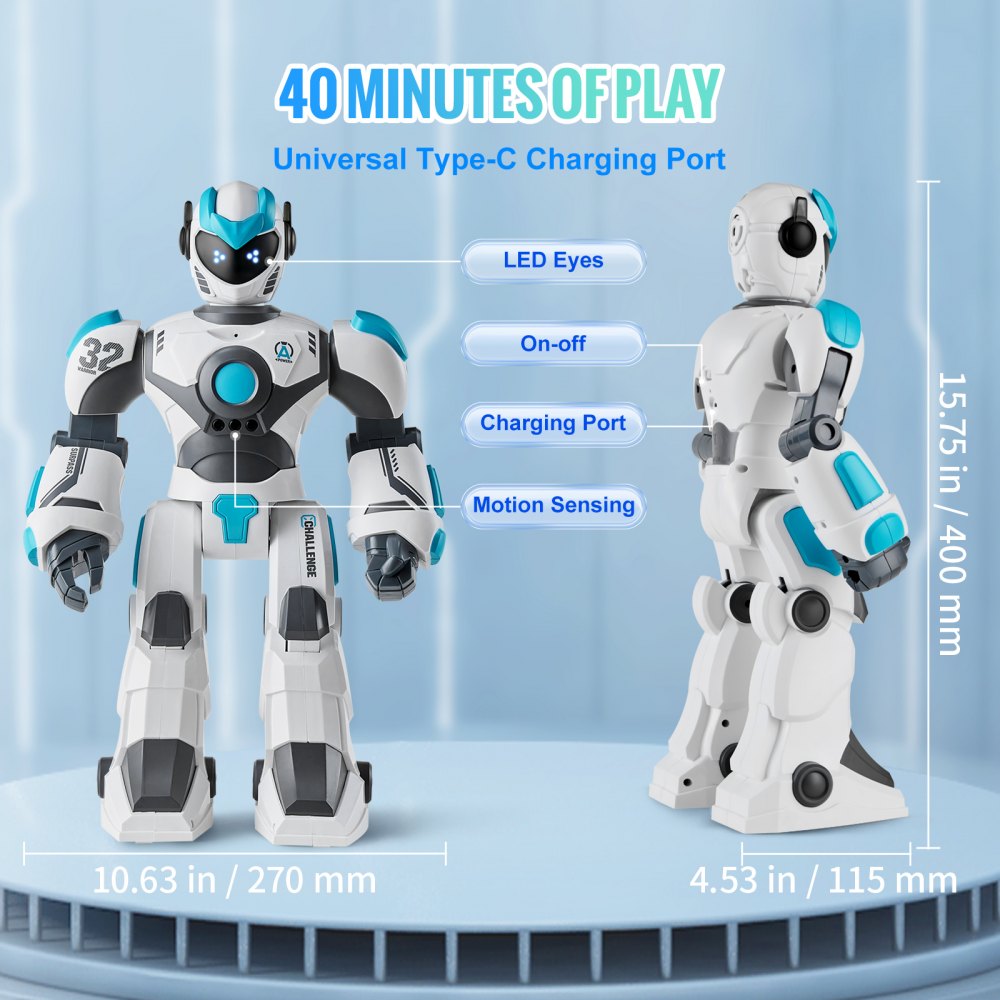 VEVOR RC Robot Toys for Kids, 2.4GHz Gesture Sensing Programmable Remote Control Smart Robot with Voice Control, Interactive Singing Dancing Robot for Age 6 7 8 10 12 Year Old Boys Girls Birthday Gift