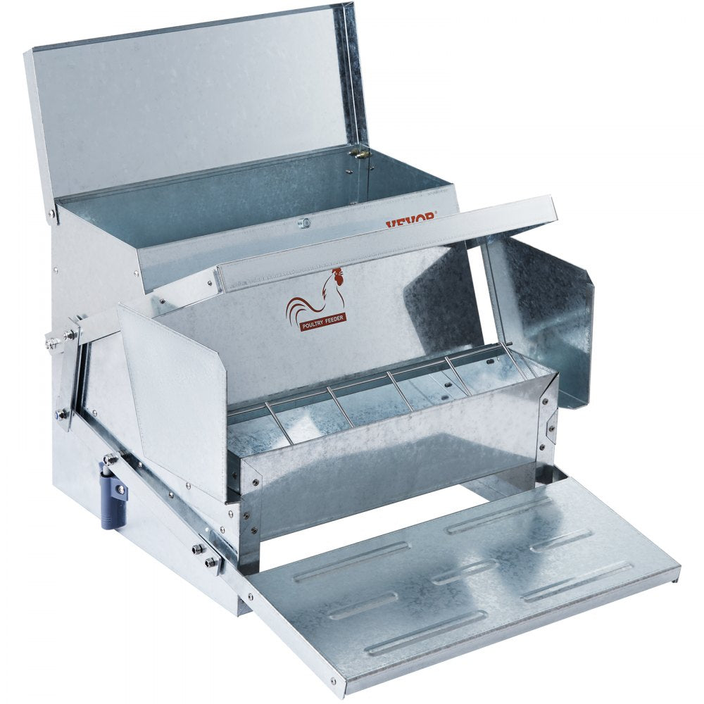 VEVOR Automatic Chicken Feeder, 25 lbs Capacity Feeds 10 Chickens up to 11 Days, Galvanized Steel Poultry Feeder