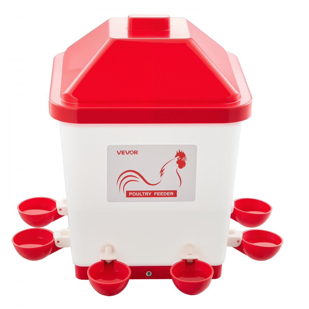 VEVOR 5 Gallon Automatic Chicken Waterer, 6 Water Ports, Automatic-Fill Water Cup, Automatic Gravity Waterer with Handle & Sealed Rubber Ring, Waterproof PP Material, No Waste Design, for Chicken