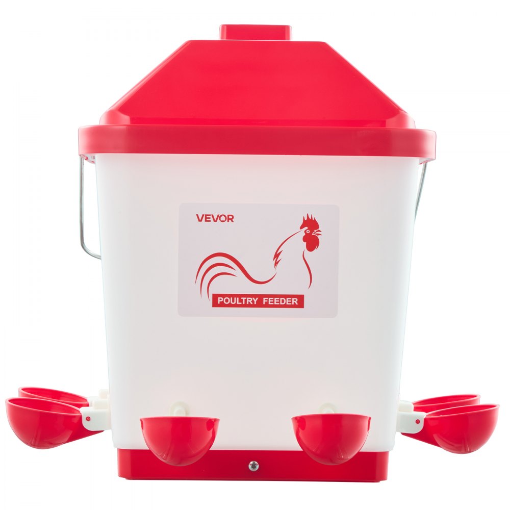 VEVOR 5 Gallon Automatic Chicken Waterer, 6 Water Ports, Automatic-Fill Water Cup, Automatic Gravity Waterer with Handle & Sealed Rubber Ring, Waterproof PP Material, No Waste Design, for Chicken