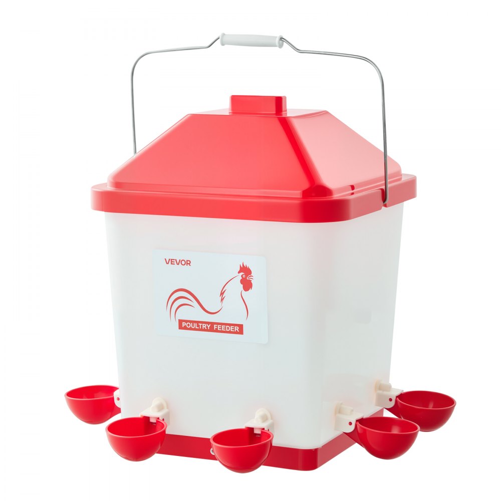 VEVOR 5 Gallon Automatic Chicken Waterer, 6 Water Ports, Automatic-Fill Water Cup, Automatic Gravity Waterer with Handle & Sealed Rubber Ring, Waterproof PP Material, No Waste Design, for Chicken