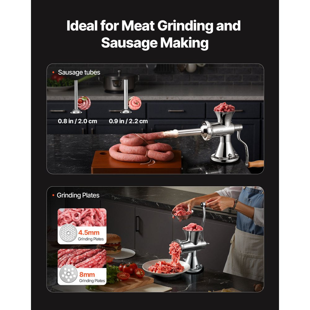 VEVOR Meat Grinder Manual 304 Stainless Steel Hand Operated Meat Grinder Multifunctional Crank Sausage Maker Coffee Powder Grinder for Household for Beef Chicken Pepper Mushroom Coffee