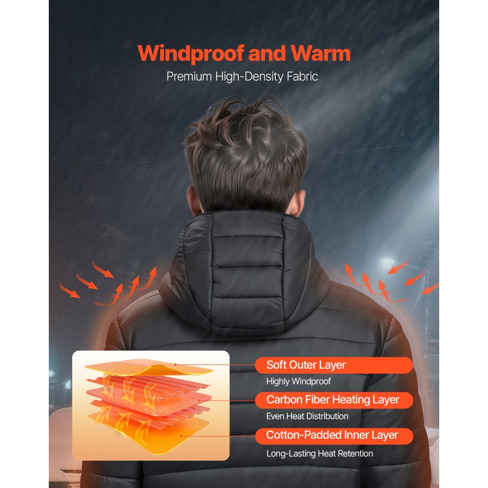 VEVOR Heated Jacket for Women with 7.4V Battery, Soft Shell Electric Heating Coat, Windproof Lightweight Outerwear with 4 Heating Zones & 3 Heat Settings, for Hiking, Outdoor Work, Black, L Size