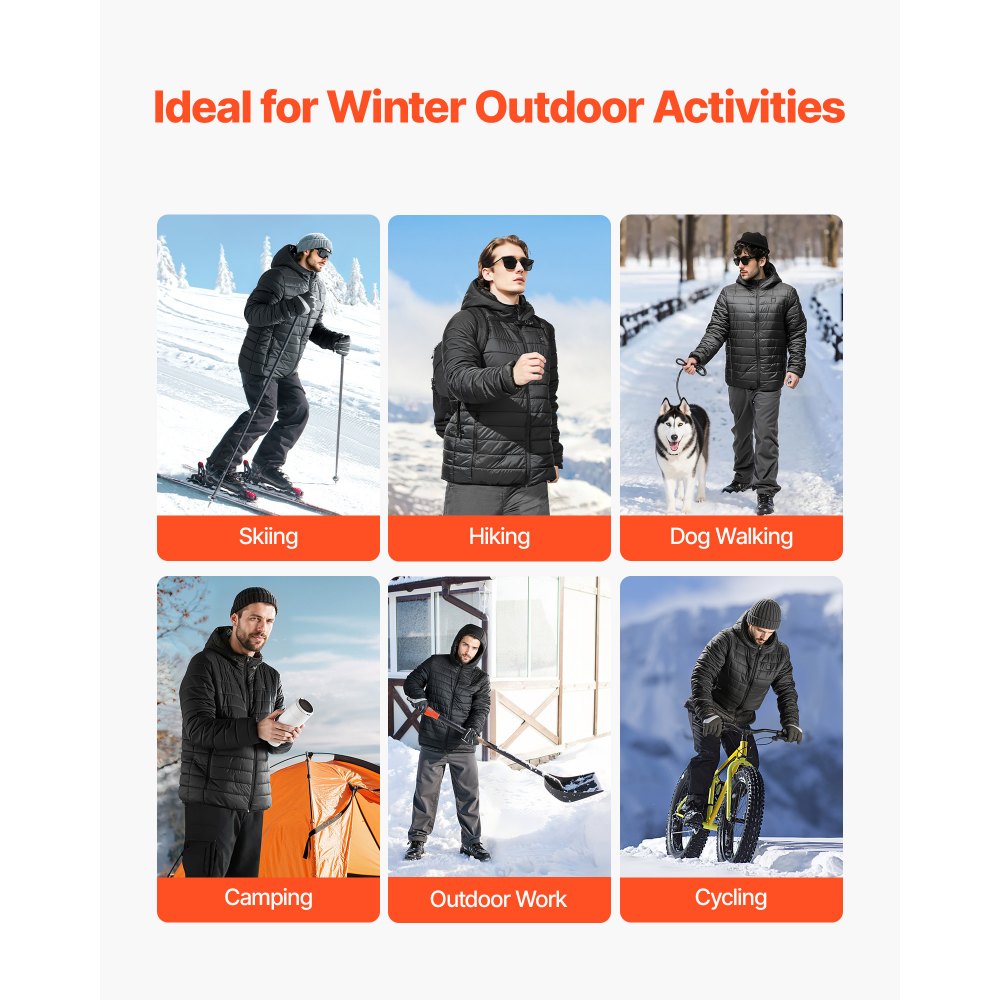 VEVOR Heated Jacket for Women with 7.4V Battery, Soft Shell Electric Heating Coat, Windproof Lightweight Outerwear with 4 Heating Zones & 3 Heat Settings, for Hiking, Outdoor Work, Black, L Size
