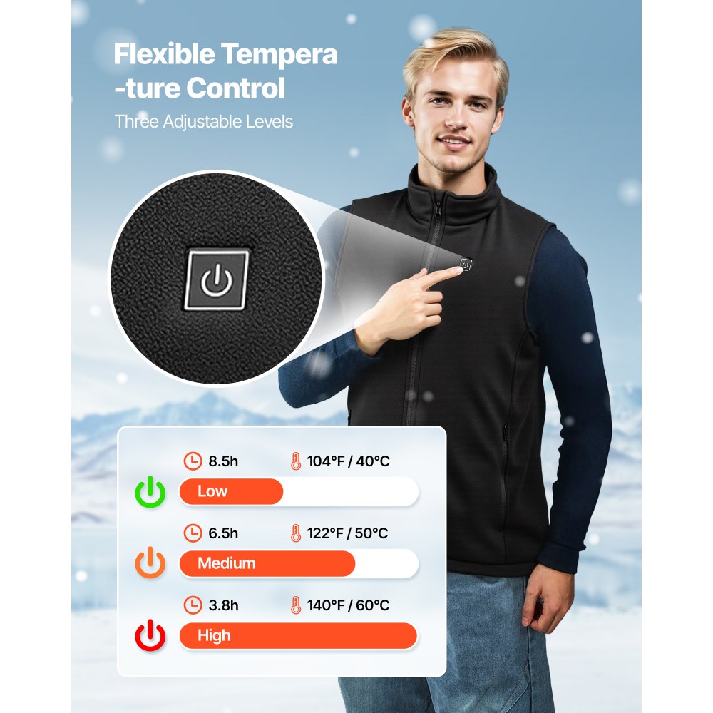 VEVOR Heated Vest, Men Electric Heating Vest with 16000 mAh Battery Pack, 6 Heating Zones Lightweight Rechargeable Winter-Vest with 3 Levels, for Outdoor Hiking Camping Fishing Skiing, Size L