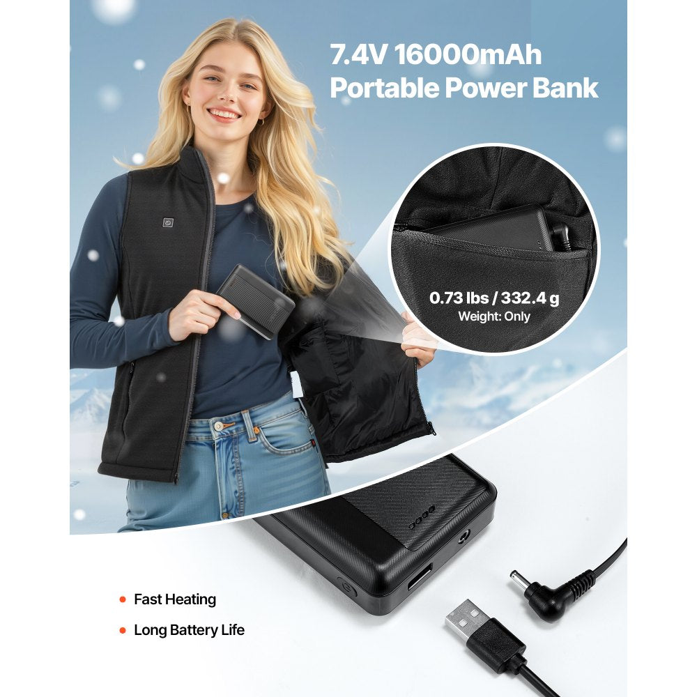 VEVOR Heated Vest, Women Electric Heating Vest with 16000 mAh Battery Pack, 6 Heating Zones Lightweight Rechargeable Winter-Vest with 3 Levels, for Outdoor Hiking Camping Fishing Skiing, Size L