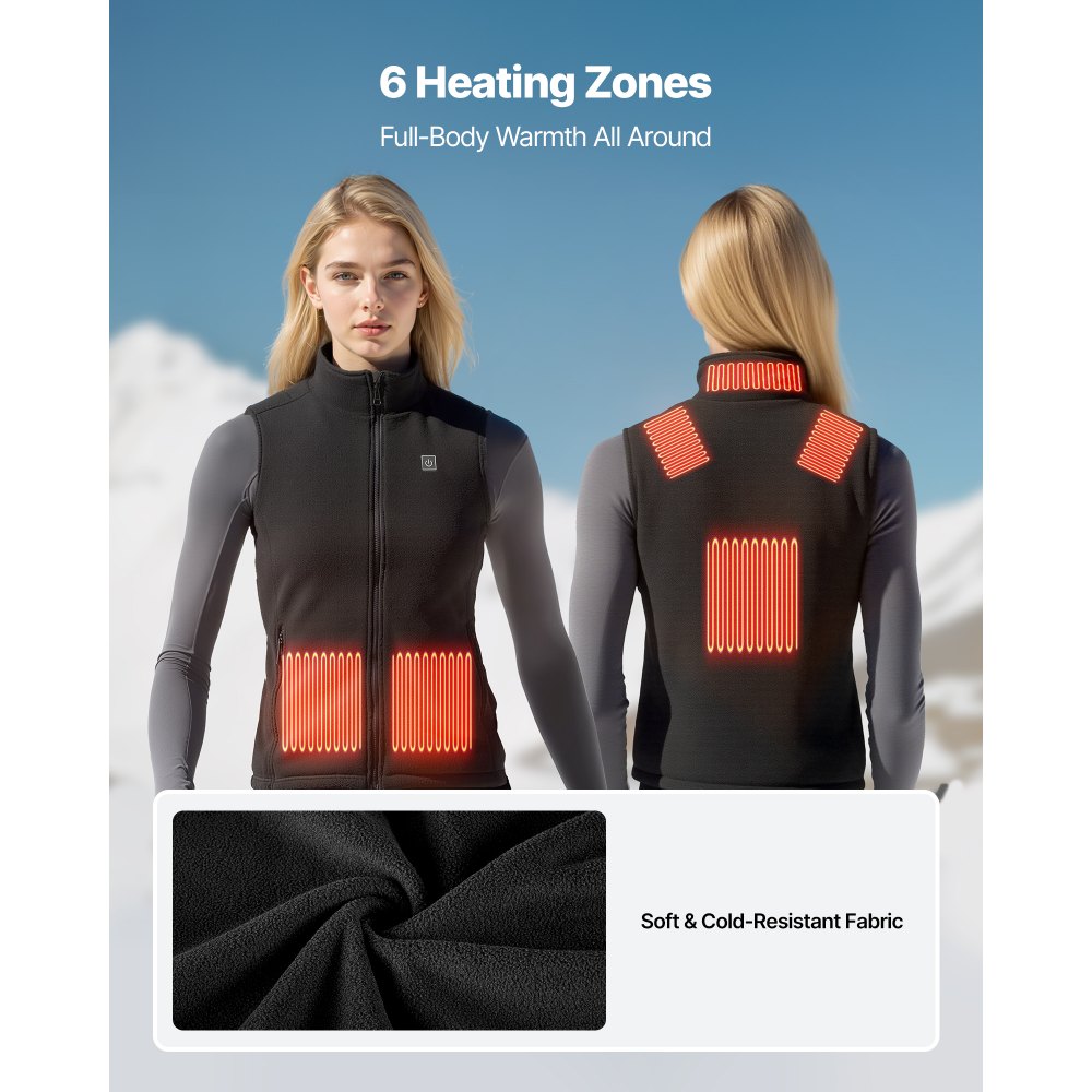VEVOR Heated Vest, Women Electric Heating Vest with 16000 mAh Battery Pack, 6 Heating Zones Lightweight Rechargeable Winter-Vest with 3 Levels, for Outdoor Hiking Camping Fishing Skiing, Size M